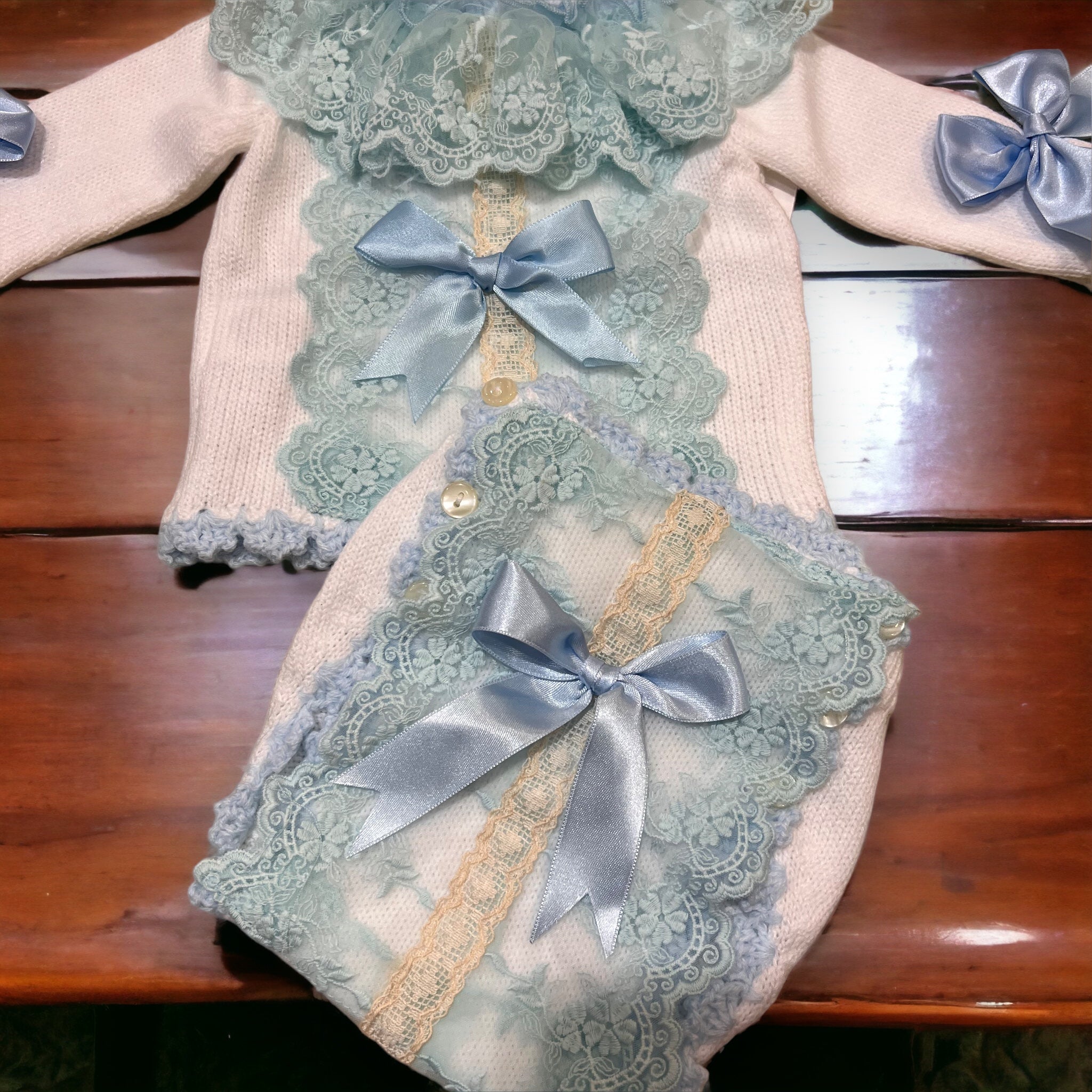 Blue and White Knit Set
